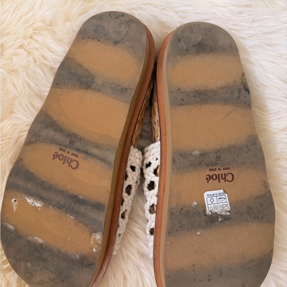 Chloé Woven Slide Sandals in Cream and Tan - Picture 3 of 3